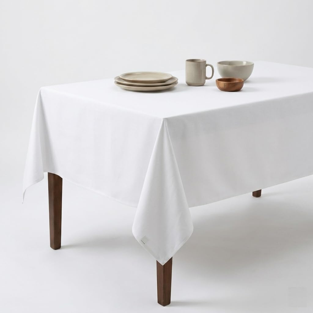 Urban Villa Tabletop Cover Kitchen Dining Tablecloth 100% Cotton Holiday Celebrations Wedding Dinner Parties White Rectangle 60X120 Inches 10-12 Seats Table Cloth