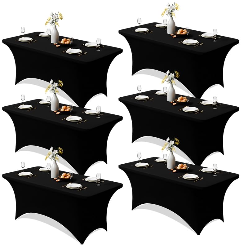 Trlyc 2 Pack 6FT Black Spandex Table Cloth 72 x 30 Inch