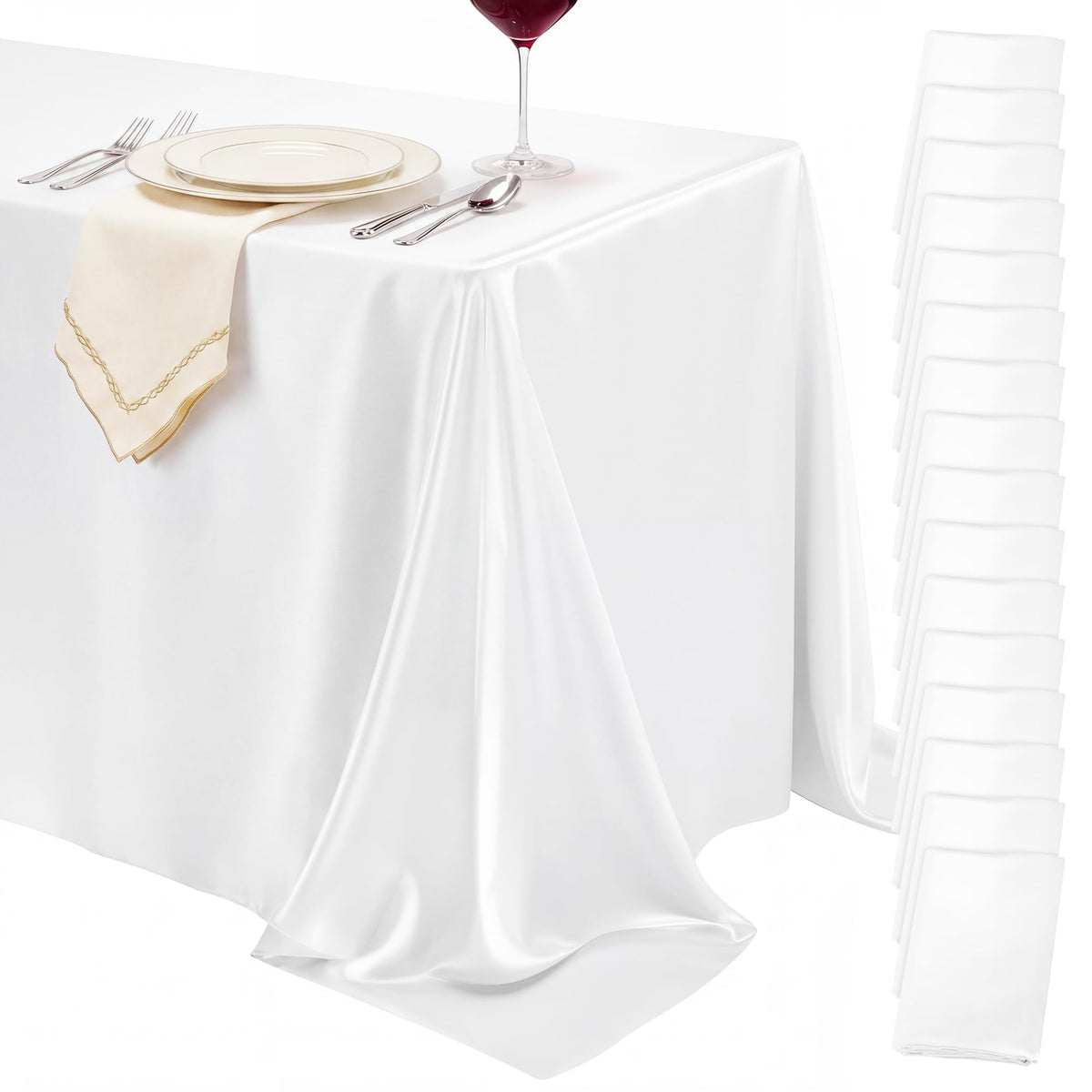 4 Pack Ivory Satin Tablecloth 58 x 102 Inch Overlay Seamless Design