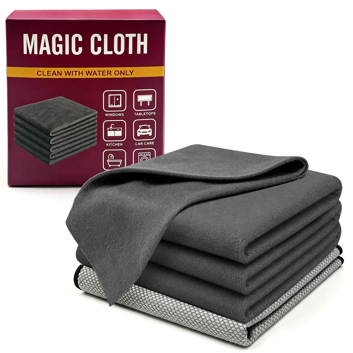 Genie Cloth Magic Cloth, Magic Cleaning Cloths 5-Pack, Reusable Microfiber Thickened Cleaning Cloth Without Fluff or Stripes Suitable for Windows, Mirrors, Stainless Steel, Kitchens, Cars and Screens