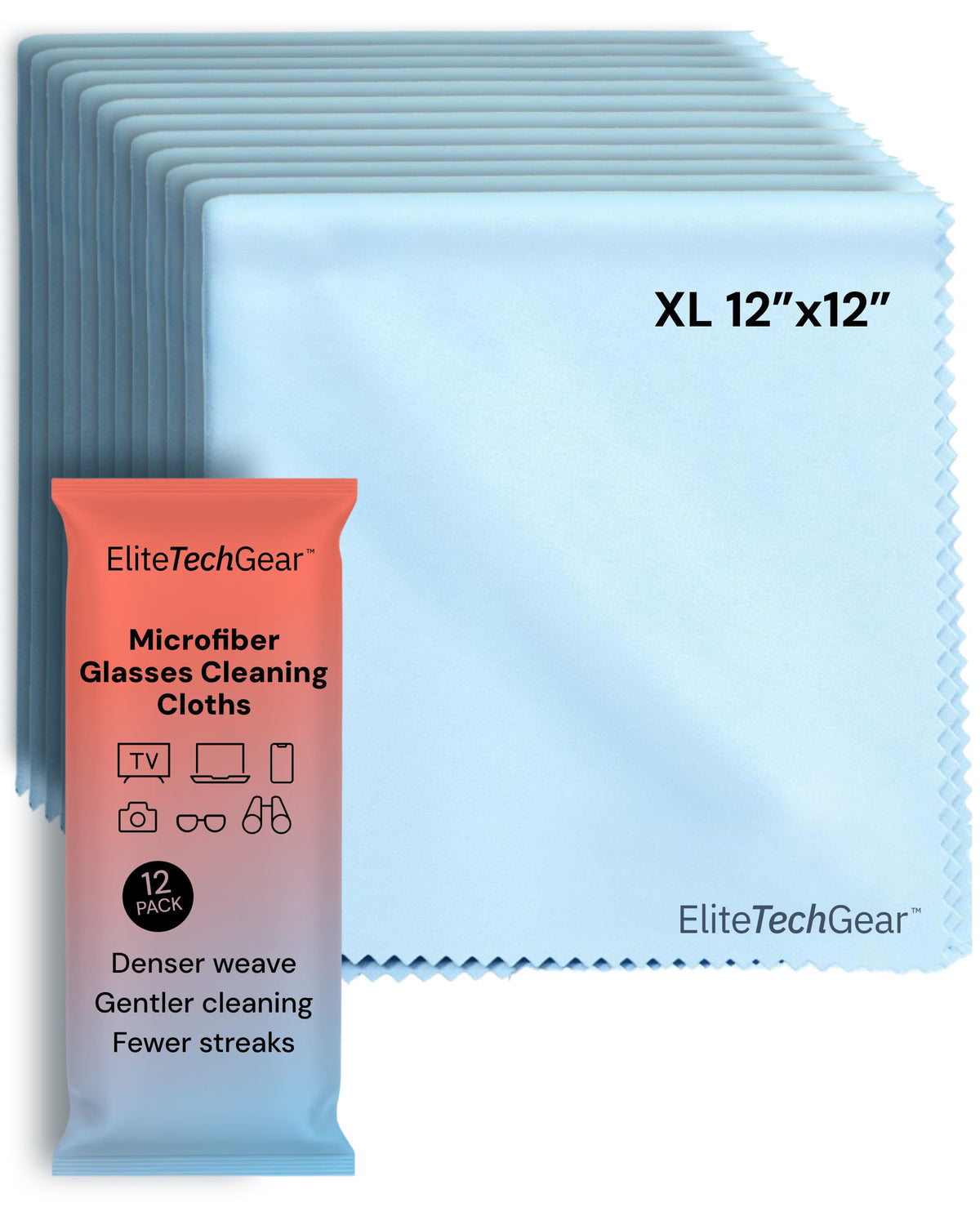 Elite Tech Gear Eyeglass Cleaning Cloth, 4-Pack Blue, 12x12 Glasses Cloth