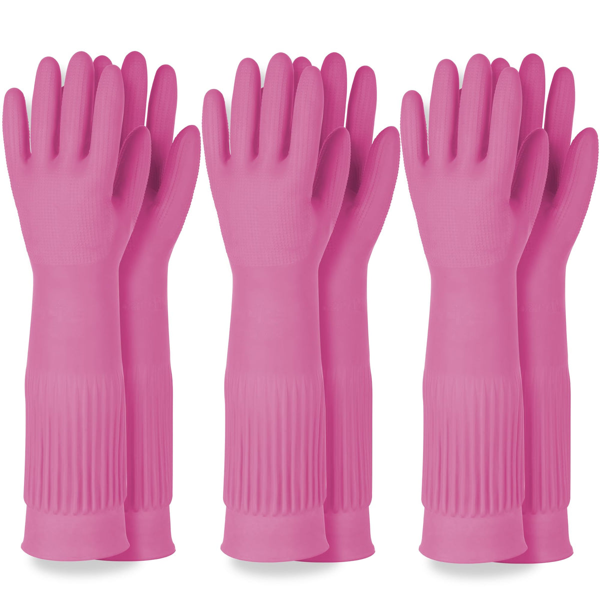 Mamison Rubber Dishwashing Gloves, Non-Slip Kitchen, Pink Medium, 2 Pairs