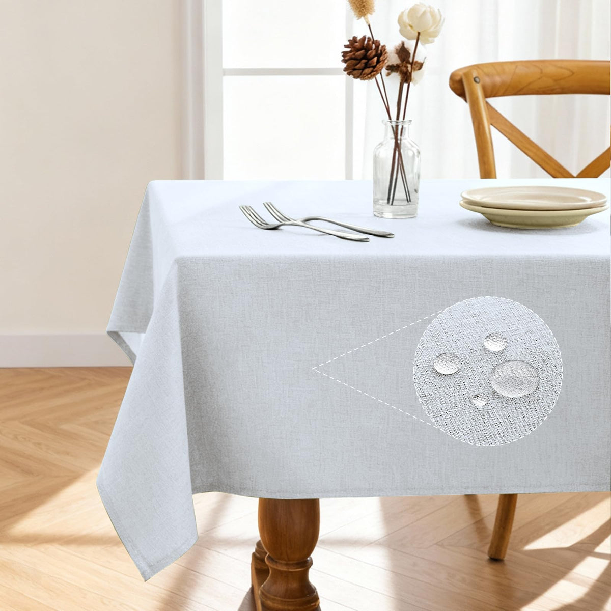 Pureegg Rectangle Linen Tablecloth Waterproof & Stain Resistant, Wrinkle-Free Table Cloth Adds Elegance and Protection, Ideal for Dining, Party, Wedding and Outdoor, 52 x 70 Inch, White