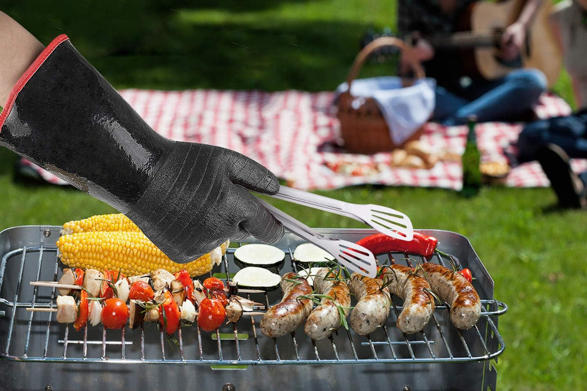 932°F Extreme Heat Resistant Gloves for Grill BBQ,Aillary Waterproof Long Sleeve Pit Grill Gloves for Fryer, Baking, Oven,Smoker,Fireproof, Oil Resistant Neoprene Coating(14-Inch )