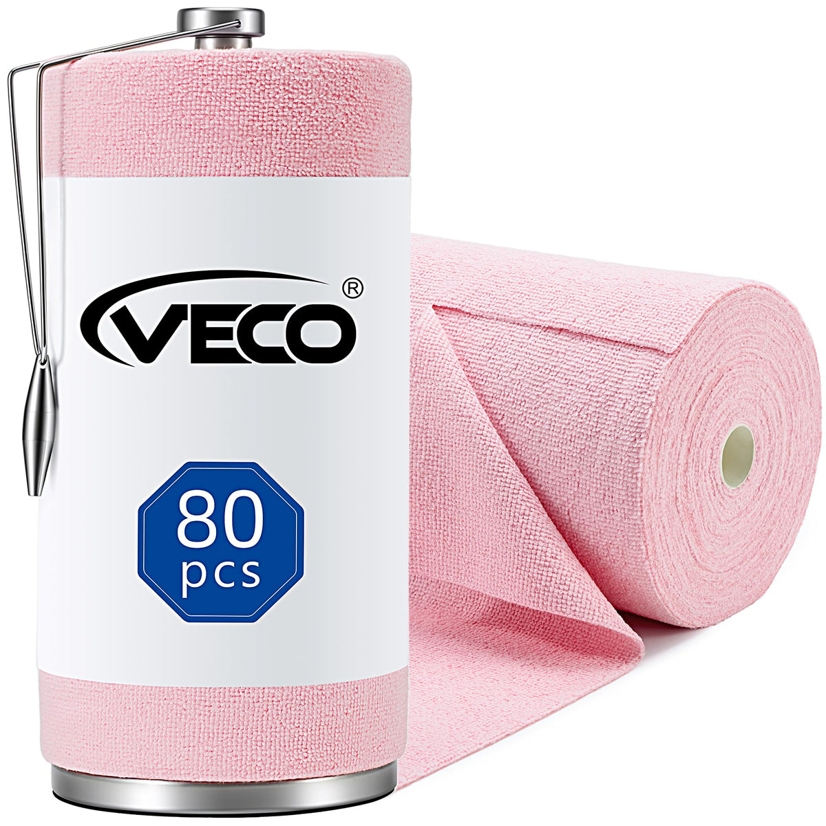Veco Microfiber Cleaning Cloth Roll 80 PCS Gray, 12" x 12"