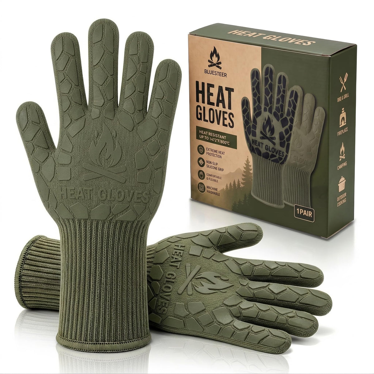 BBQ Gloves Heat Resistant Cooking Grill Gloves Heat Proof for Men