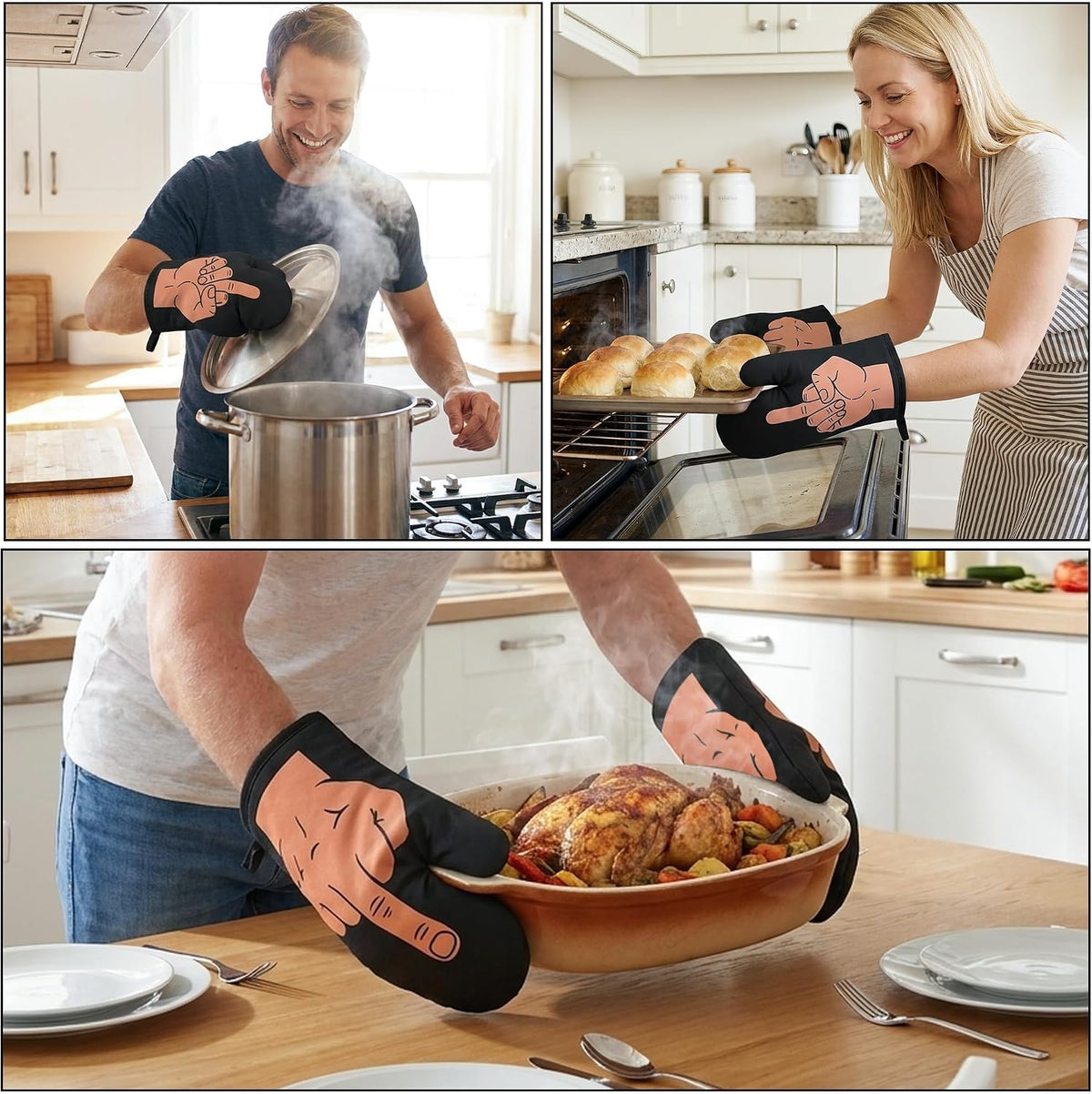 Funny Middle Finger Oven Mitts Sets, Fun Kitchen Baking Mittens for Adults