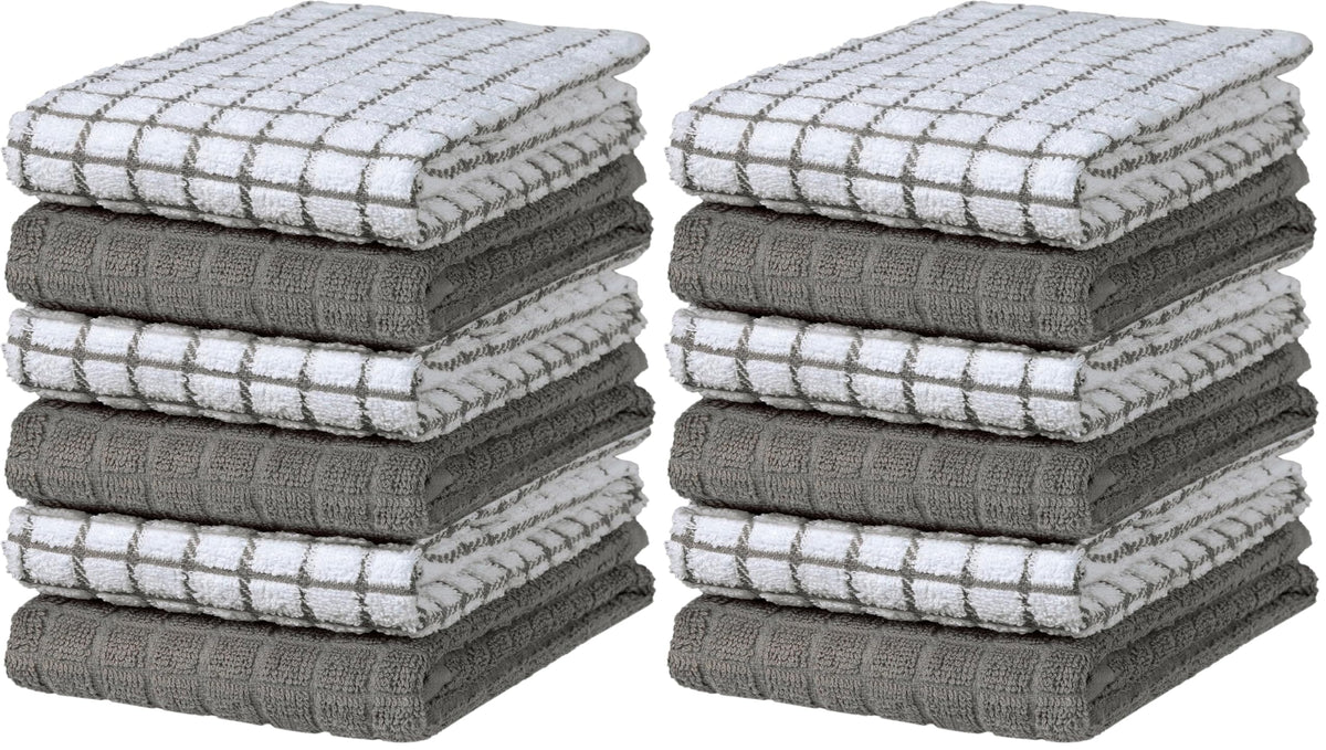 Bumble Dish Cloths (8-Pack), 100% Cotton Kitchen Towels, 12"x12" - Gray