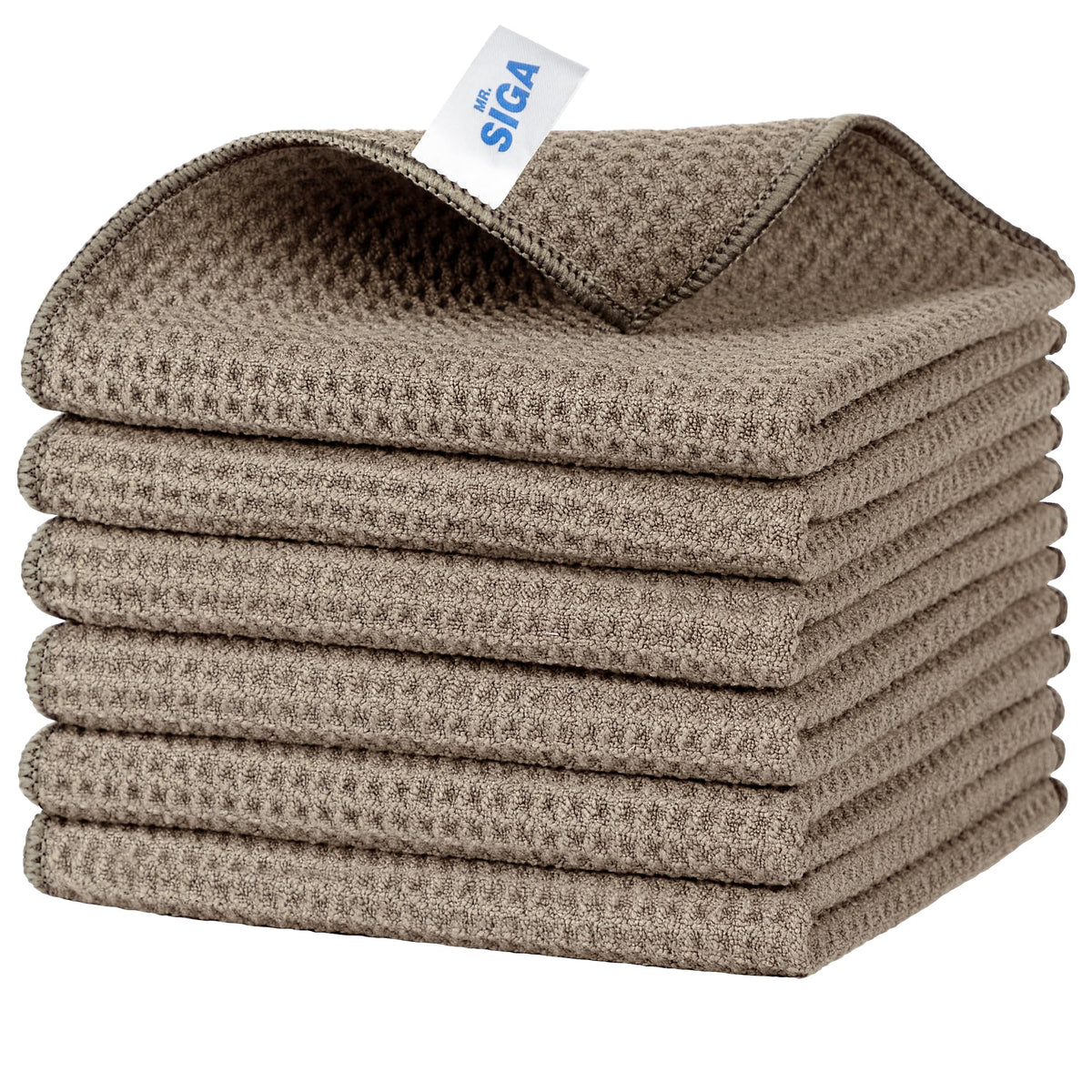MR.SIGA Waffle Pattern Microfiber Cleaning Cloths, 6 Pack, Sandy Brown