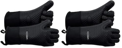 GEEKHOM BBQ Gloves Heat Resistant, 13.7 Inch Long Waterproof Silicone Oven Mitts for Grilling and Smoker, Non-Slip 5 Finger Kitchen Hot Mitts for Baking, Cooking & Cast Iron, Black
