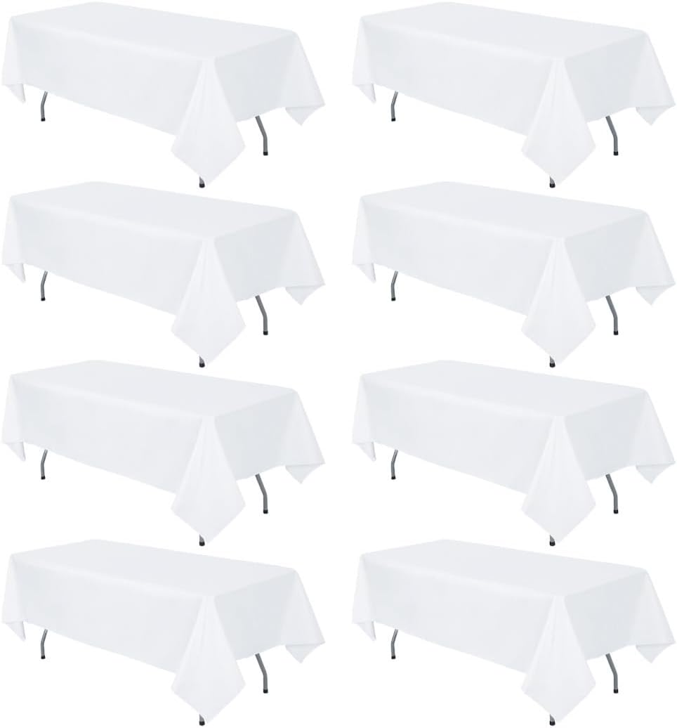 8 Pack White Rectangle Table Cloth 60 x 102 Inch For 6 Foot Tables