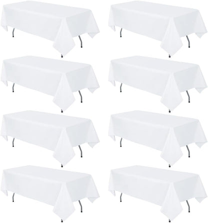 8 Pack White Rectangle Table Cloth 60 x 102 Inch For 6 Foot Tables