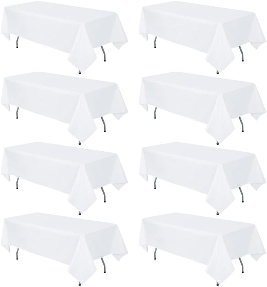 8 Pack White Rectangle Table Cloth 60 x 102 Inch For 6 Foot Tables