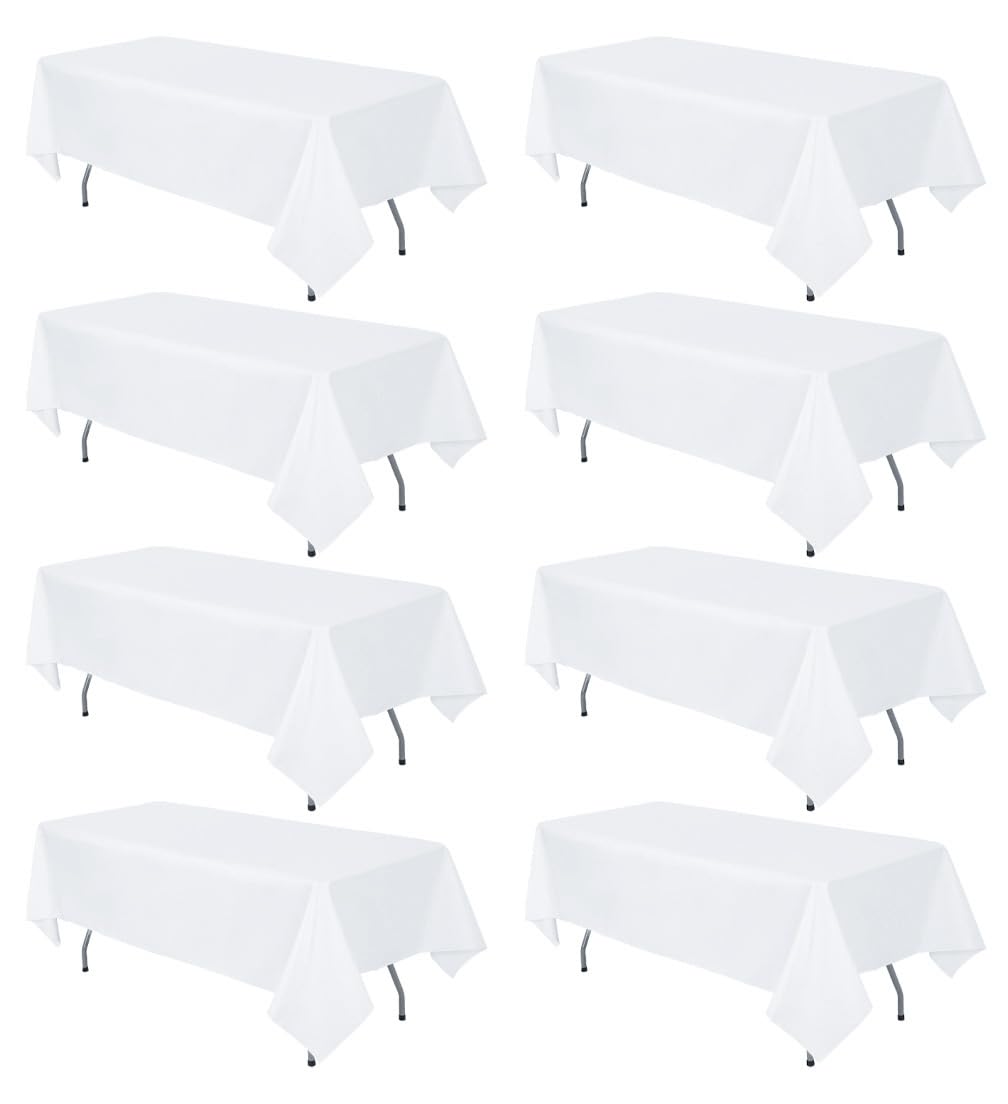 8 Pack White Rectangle Table Cloth 60 x 102 Inch For 6 Foot Tables