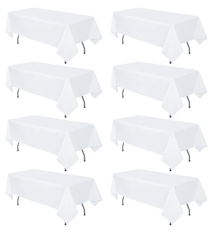 8 Pack White Rectangle Table Cloth 60 x 102 Inch For 6 Foot Tables