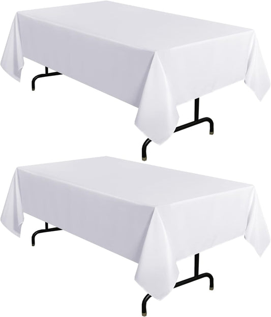 sancua 2 Pack White Table Cloth 60x102 Inch for 6 Feet Rectangle Tables