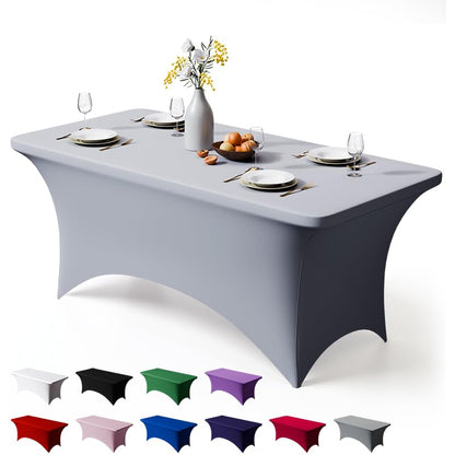Trlyc 2 Pack 6FT Black Spandex Table Cloth 72 x 30 Inch