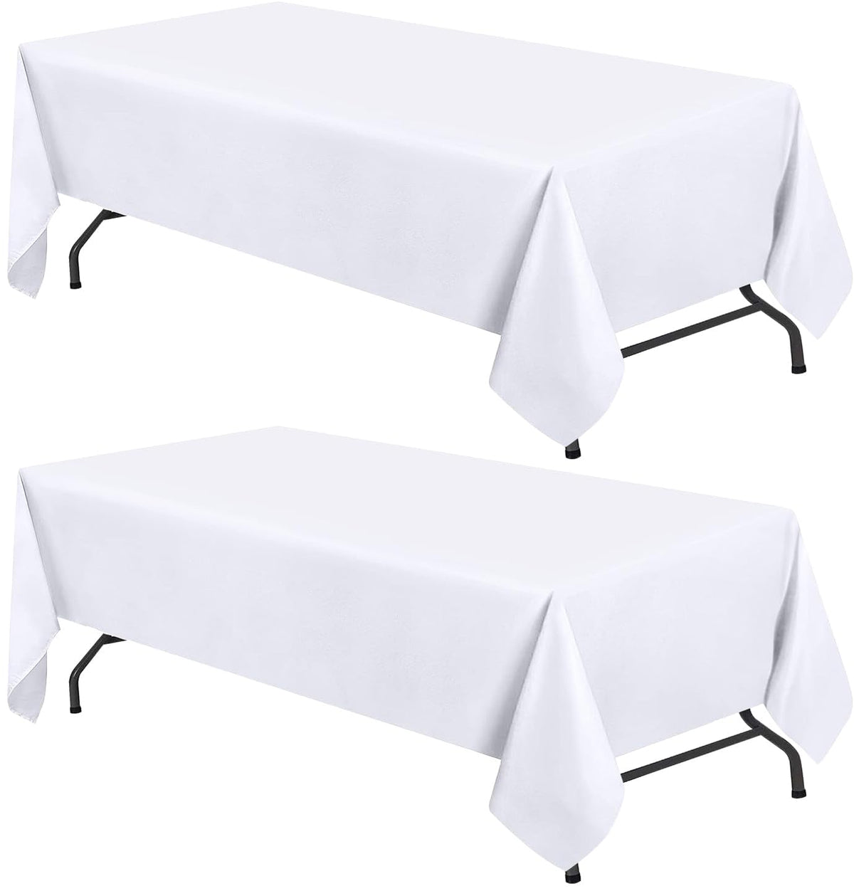WEALUXE White Table Cloths for 6 Foot Folding Tables [6 Pack, 60x102 Inches] White Tablecloths Rectangular, Stain and Wrinkle Resistant Washable Linen Fabric Cloth