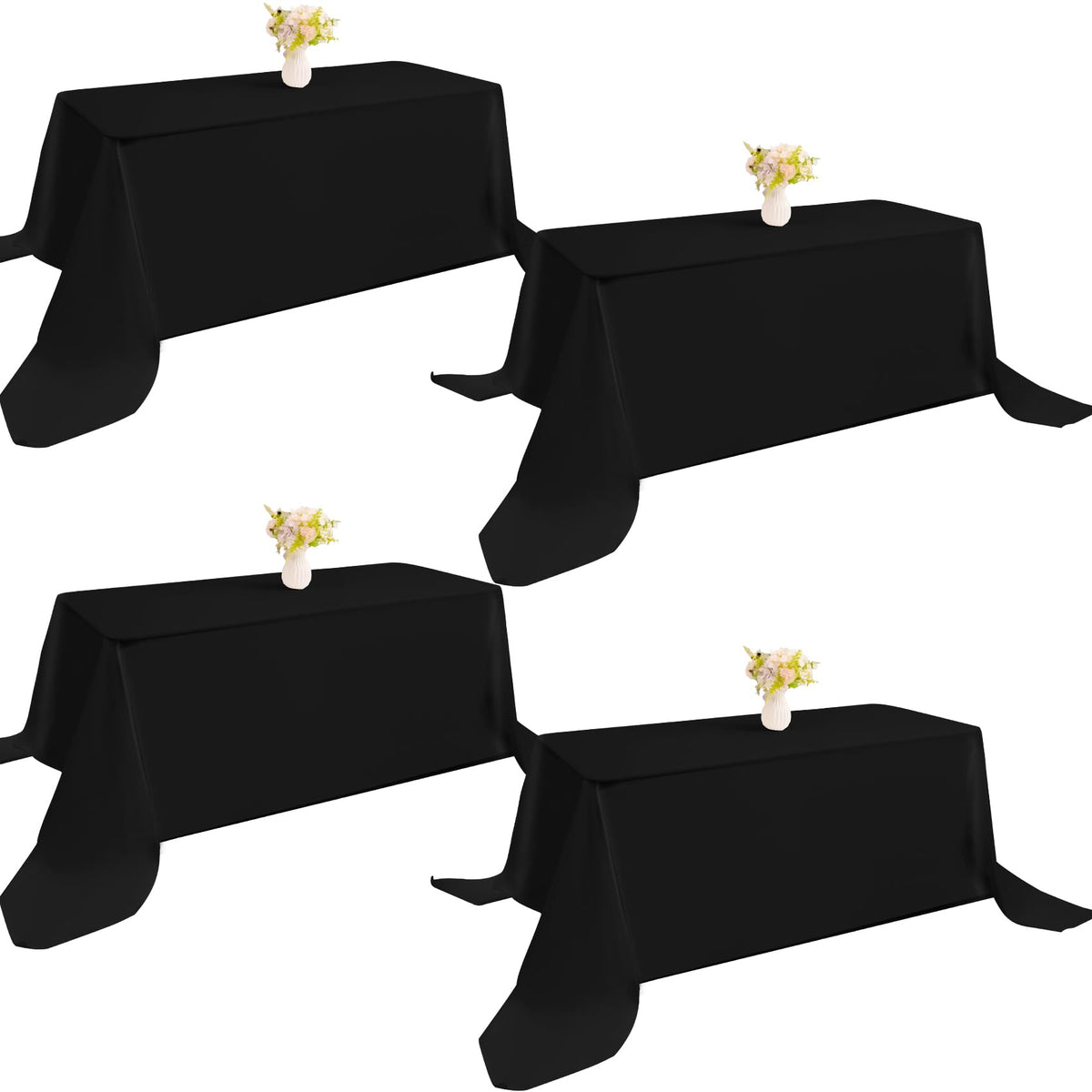 4 Pack Rectangle Tablecloth 60x102 Inch Black Washable Polyester Table Cover for Wedding Dining Table Buffet Parties Banquet Decoration（Black）