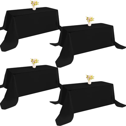 4 Pack Rectangle Tablecloth 60x102 Inch Black Washable Polyester Table Cover for Wedding Dining Table Buffet Parties Banquet Decoration（Black）