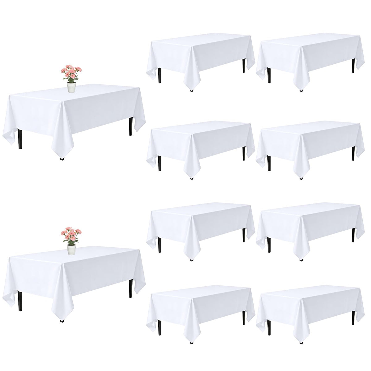10 Pack Black Tablecloths 60 x 102 Inch for 6 Foot Rectangle Tables