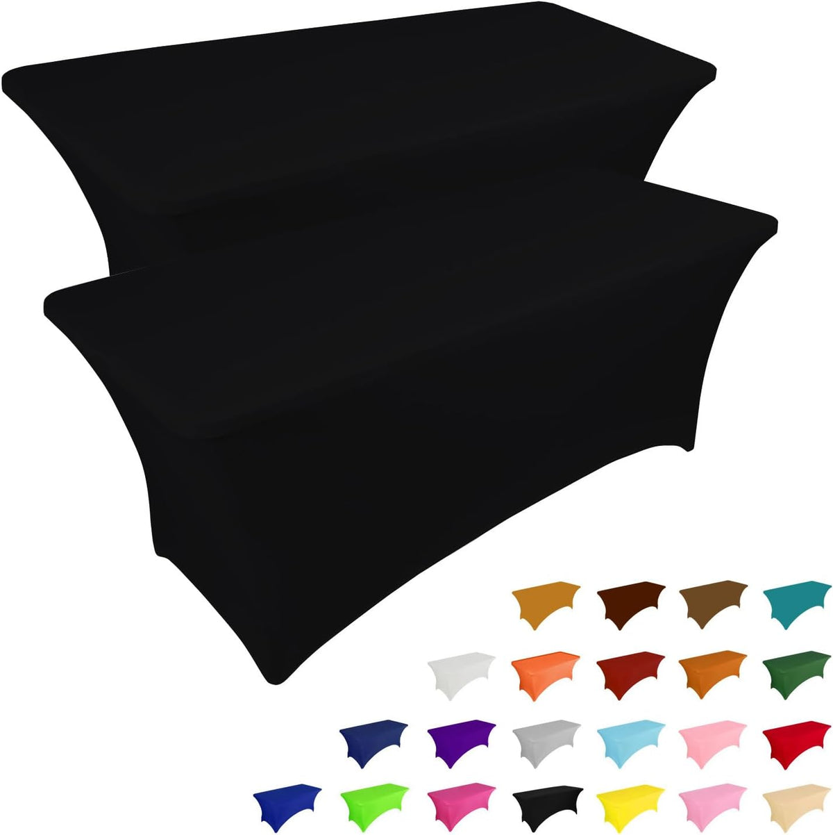 IVAPUPU 2 Pack 6FT Black Table Cloth for Rectangular Spandex Table Cover
