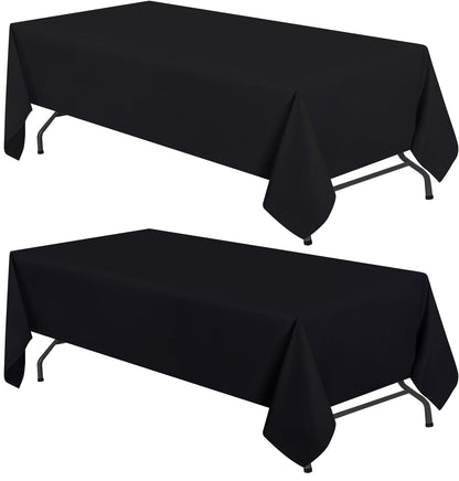WEALUXE White Table Cloths for 8 Foot Rectangle Tables, 2-Pack, 60x126 inches, Water, Stain and Wrinkle Resistant, 200 GSM Washable Poly Fabric Tablecloths Rectangular, Elegant and Durable