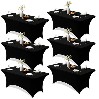 Trlyc 2 Pack 6FT Black Spandex Table Cloth 72 x 30 Inch