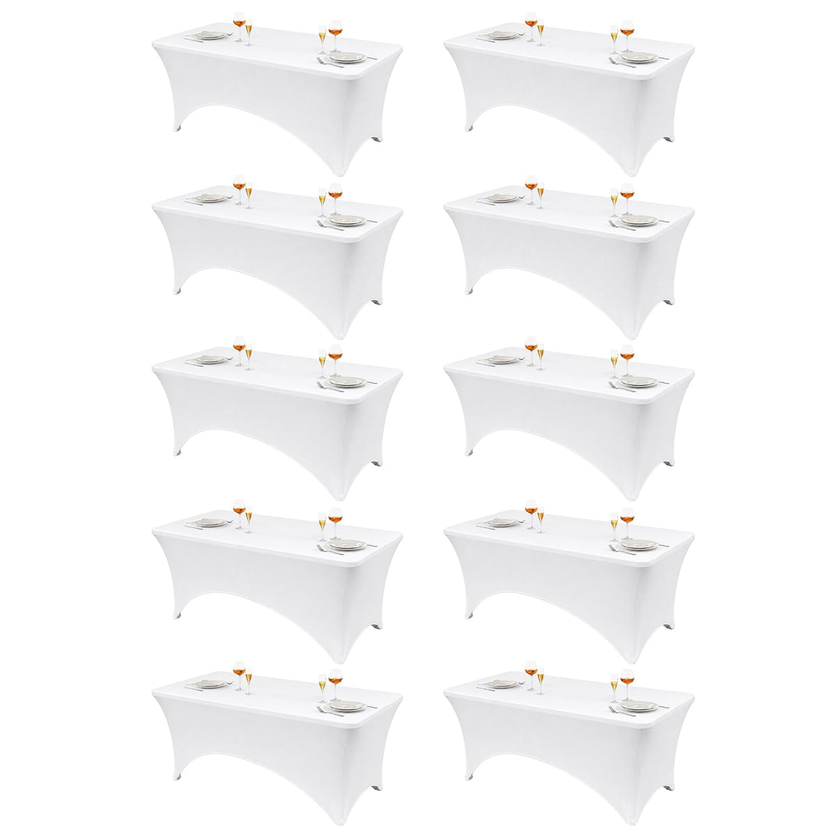 VidaFete Classic Series 140GSM Spandex Tablecloth 2Pcs, 6ft, White