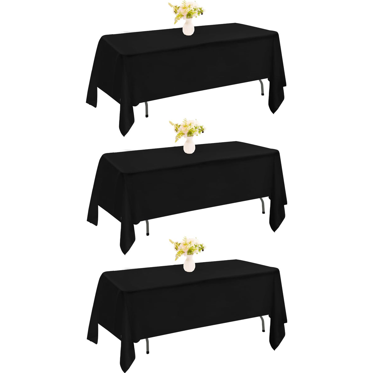 4 Pack Rectangle Tablecloth 60x102 Inch Black Washable Polyester Table Cover for Wedding Dining Table Buffet Parties Banquet Decoration（Black）