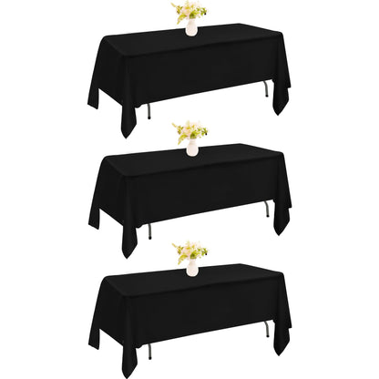 4 Pack Rectangle Tablecloth 60x102 Inch Black Washable Polyester Table Cover for Wedding Dining Table Buffet Parties Banquet Decoration（Black）