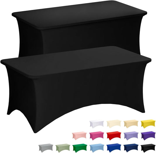 Fixwal 2 Pack 6FT Black Tablecloth Rectangle Spandex Fitted Table Cover