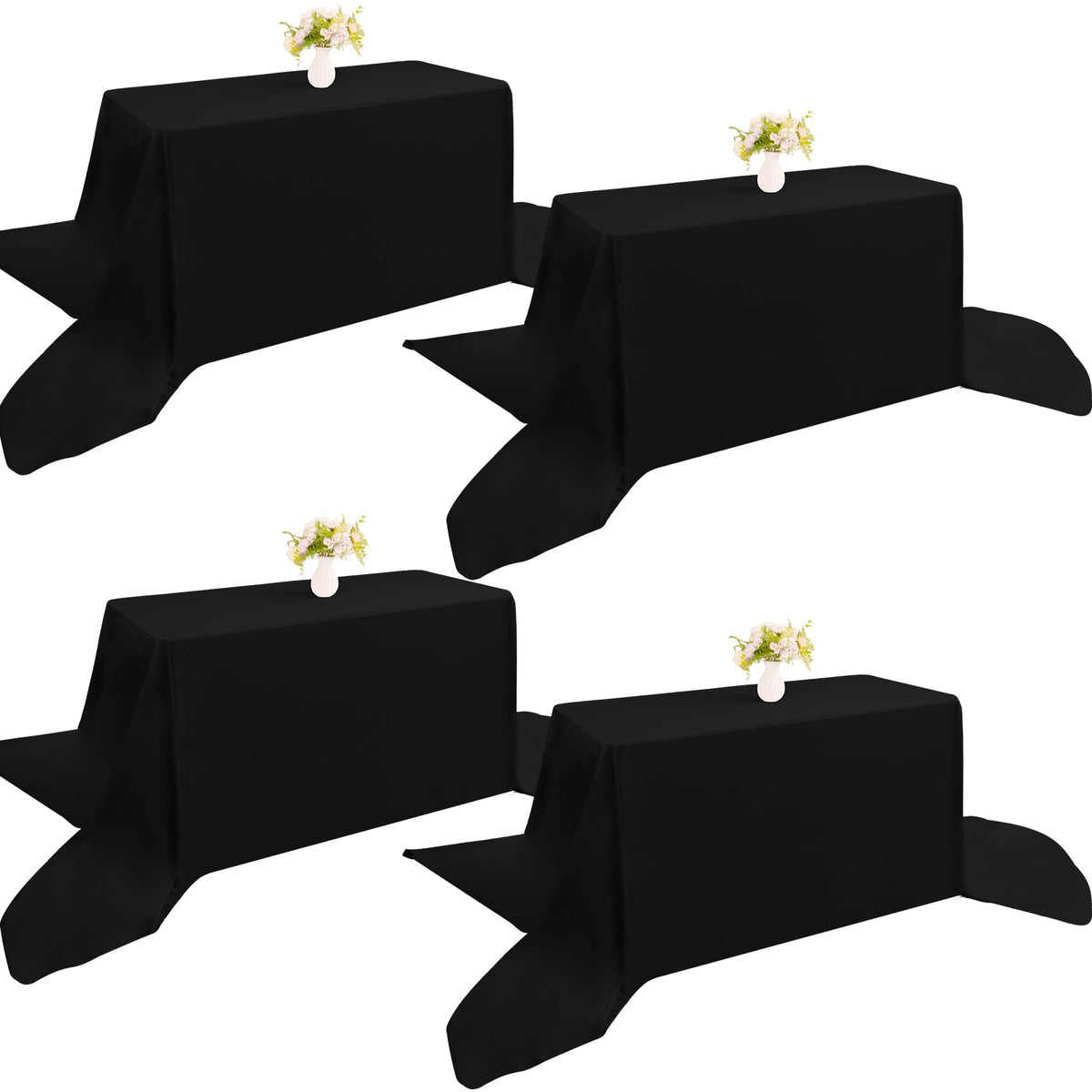 4 Pack Rectangle Tablecloth 60x102 Inch Black Washable Polyester Table Cover for Wedding Dining Table Buffet Parties Banquet Decoration（Black）