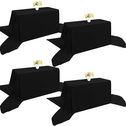 4 Pack Rectangle Tablecloth 60x102 Inch Black Washable Polyester Table Cover for Wedding Dining Table Buffet Parties Banquet Decoration（Black）