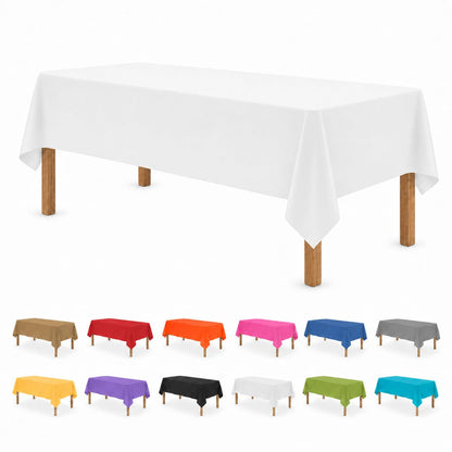 Party Dimensions White Disposable Plastic Tablecloth for Rectangle Tables (12 Pack) Table Cloths for Parties, Events & Weddings, Indoors Outdoors, 54 x 108 inches, Plastic Table Cover