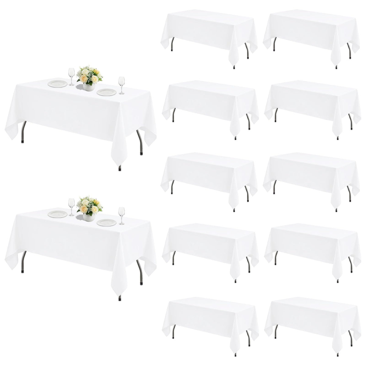 White Rectangle Table Cloth 60 x 102 Inch, 8 Pack