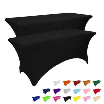 IVAPUPU 2 Pack 6FT Black Table Cloth for Rectangular Spandex Table Cover