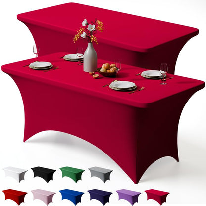 Trlyc 2 Pack 6FT Black Spandex Table Cloth 72 x 30 Inch