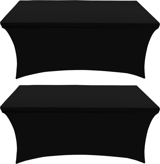 Utopia Kitchen Spandex Table Cloth 2 Pack [8FT, 96Lx30Wx30H Inch, Black]