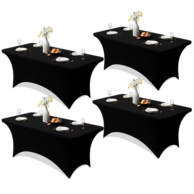 Trlyc 2 Pack 6FT Black Spandex Table Cloth 72 x 30 Inch
