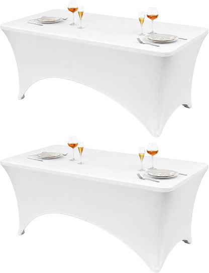 VidaFete Classic Series 140GSM Spandex Tablecloth 2Pcs, 6ft, White