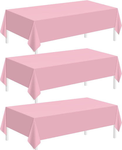 Childom 3 Pack Pink Plastic Tablecloth for Rectangle Tables 54" x 108" Pink Disposable Table Cloth for Mothers Day Decorations,Plastic Table Cover for Birthday Graduation Party Christmas Anniversary