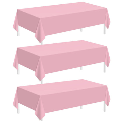 Childom 3 Pack Pink Plastic Tablecloth for Rectangle Tables 54" x 108" Pink Disposable Table Cloth for Mothers Day Decorations,Plastic Table Cover for Birthday Graduation Party Christmas Anniversary