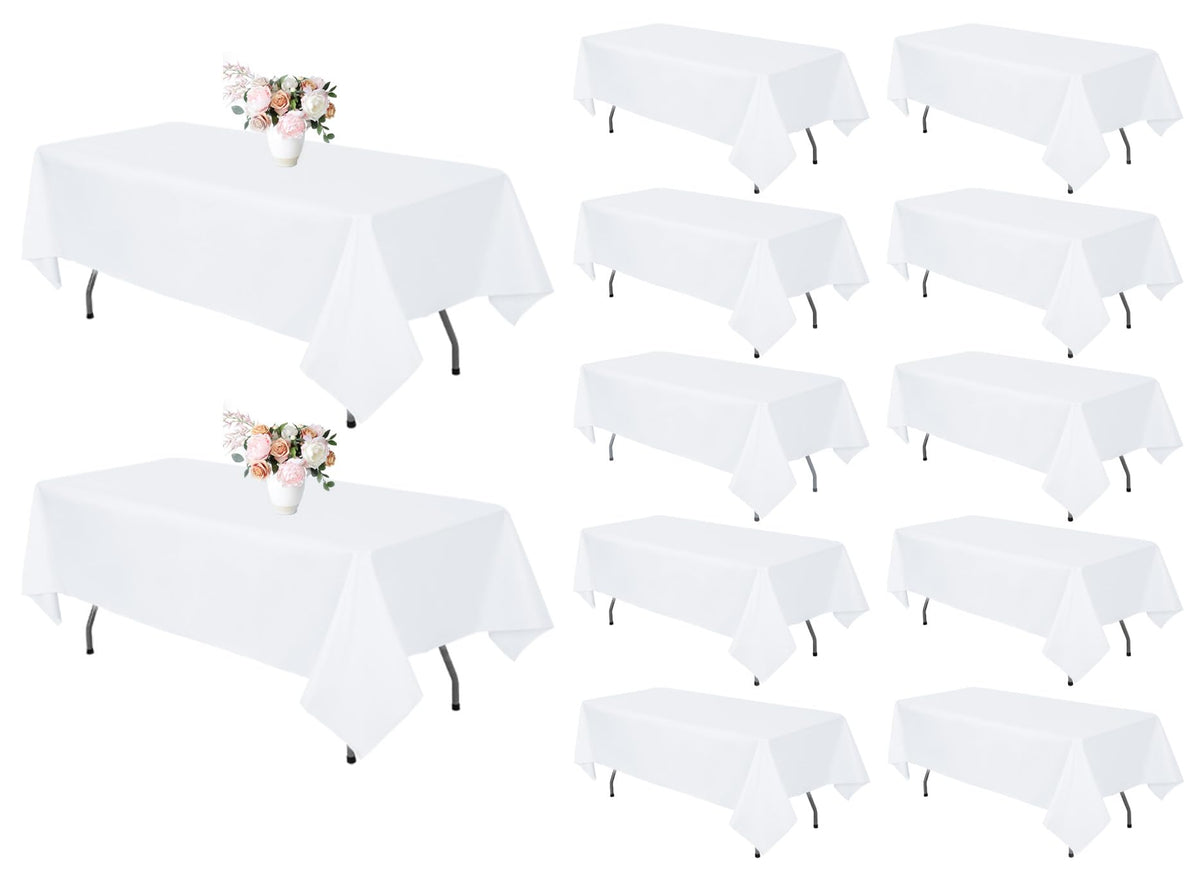 8 Pack White Rectangle Table Cloth 60 x 102 Inch For 6 Foot Tables