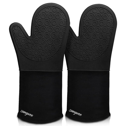 Silicone Oven Mitts - 14.6" Heat Resistant Oven Gloves for Baking, Cooking