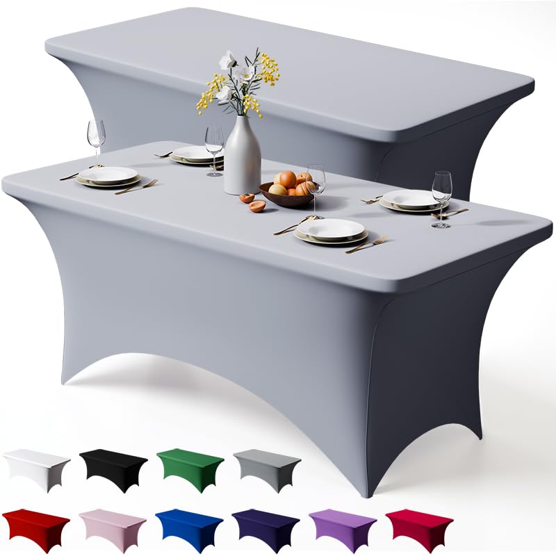 Trlyc 2 Pack 6FT Black Spandex Table Cloth 72 x 30 Inch