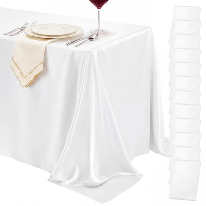 4 Pack Ivory Satin Tablecloth 58 x 102 Inch Overlay Seamless Design