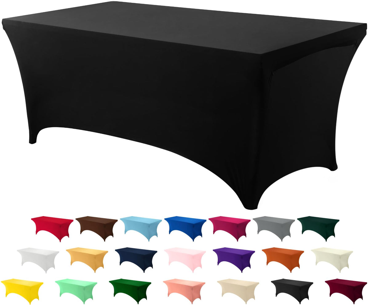 Utopia Kitchen Spandex Table Cloth 2 Pack [8FT, 96Lx30Wx30H Inch, Black]