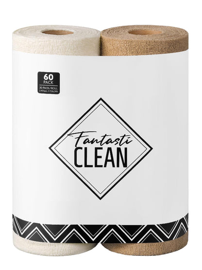 Fantasticlean Microfiber Cleaning Cloth Roll- 40 Sheets, 12" x 12" (White)