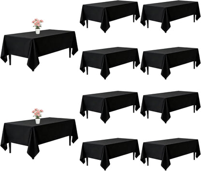 10 Pack Black Tablecloths 60 x 102 Inch for 6 Foot Rectangle Tables